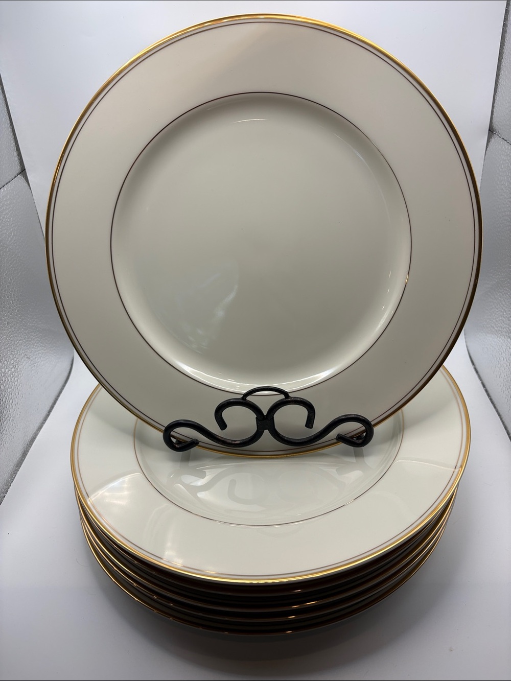 Vintage Mikasa Trousdale Dinner Plates, Ivory with Gold Trim - Set of 6